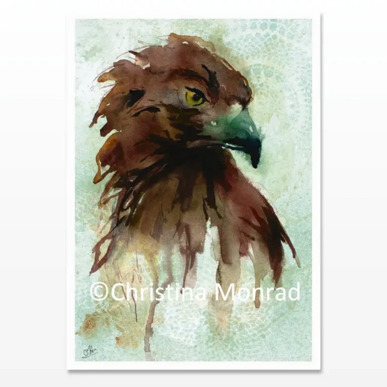A5 kort med ørne motiv malet af Christina Monrad