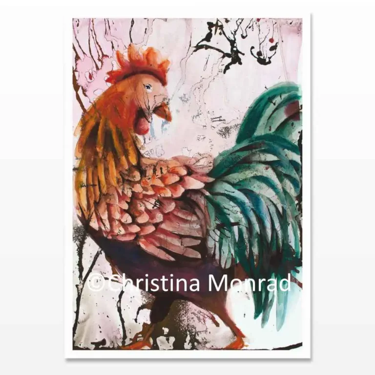 A5 kort med hane motiv malet af Christina Monrad