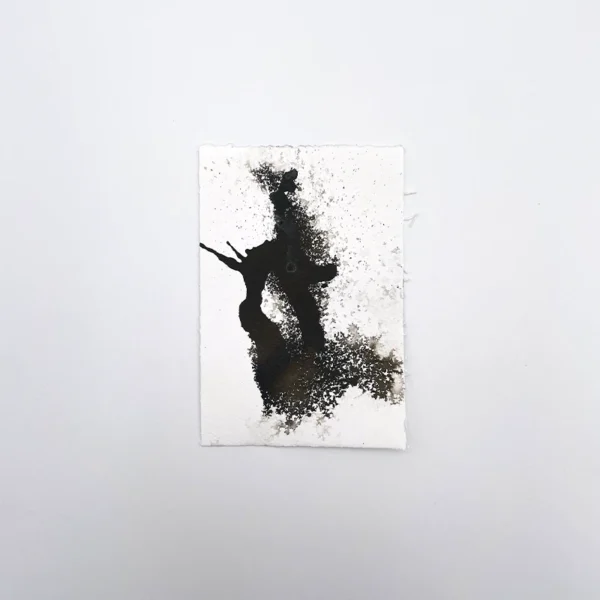 Prøve på sepia tegneblæk på akvarelpapir med gradient- og spredeeffekt.