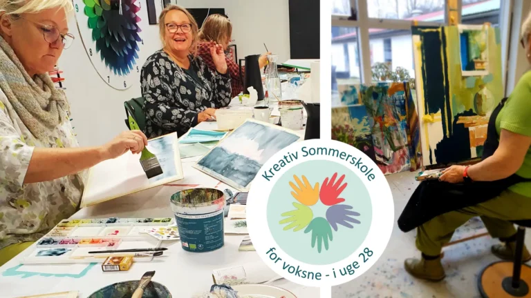 Kvinder som maler akvarel og akryl hos kreativenergi.dk på kreativ sommerskole for voksne