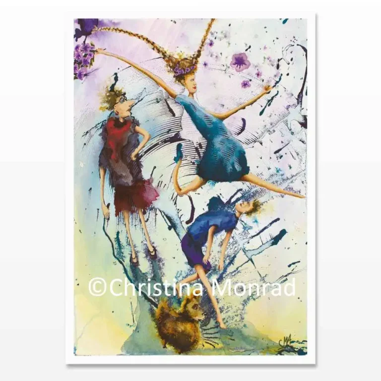 A5 kort med tuschballade motiv malet af Christina Monrad