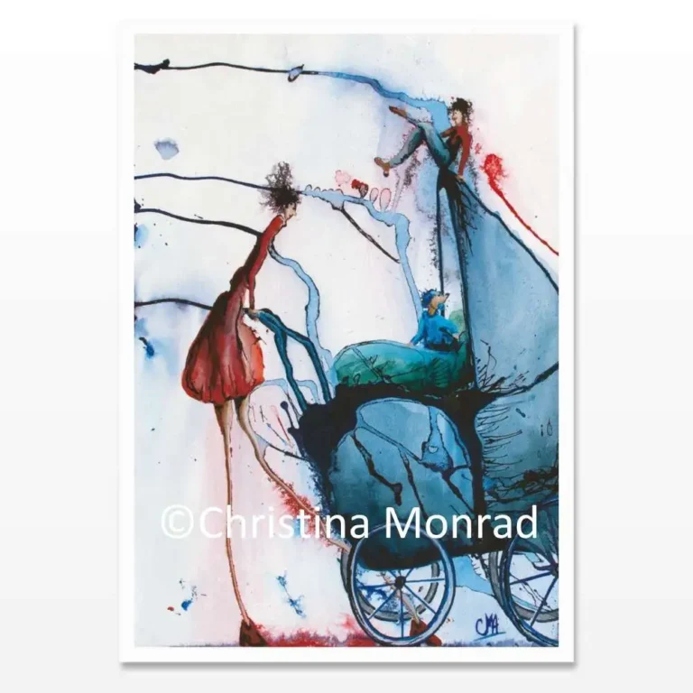 A5 kort med tuschballade motiv malet af Christina Monrad