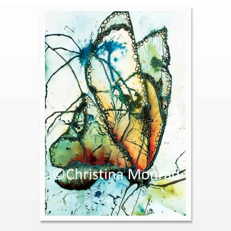 A5 kort med tuschballade motiv malet af Christina Monrad