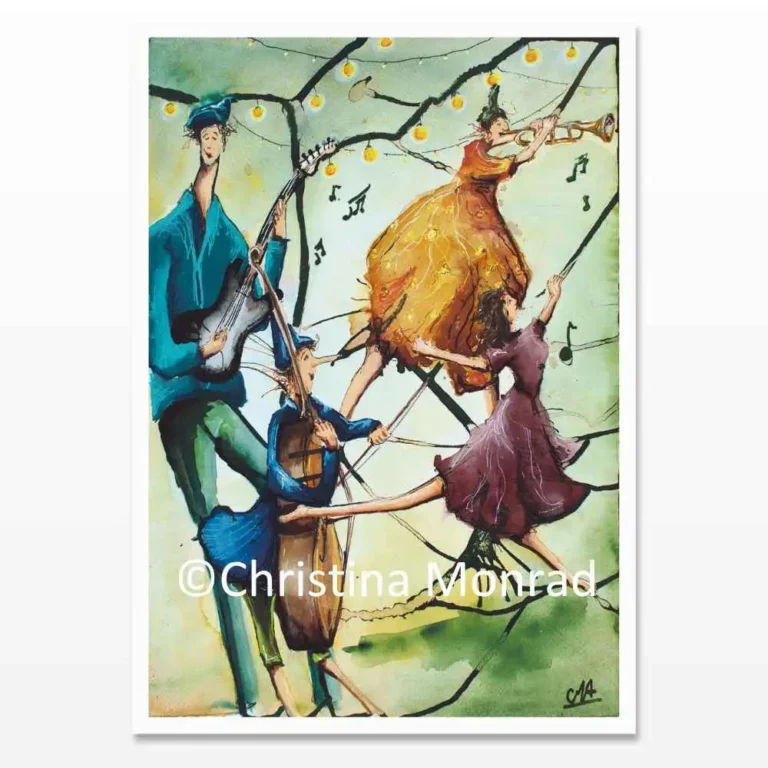 A5 kort med tuschballade motiv malet af Christina Monrad