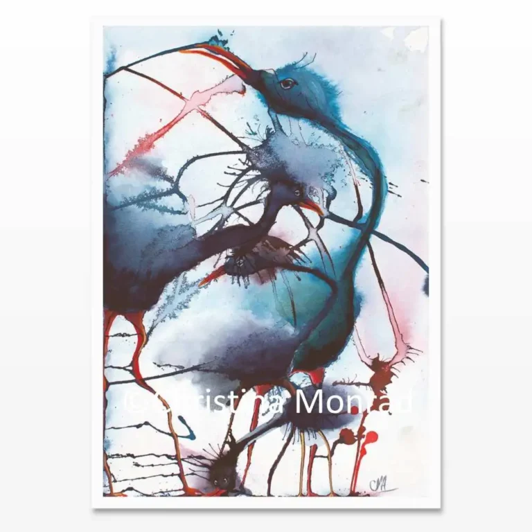 A5 kort med tuschballade motiv malet af Christina Monrad