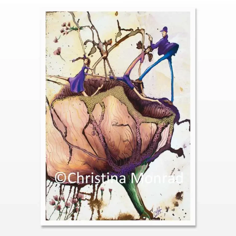 A5 kort med tuschballade motiv malet af Christina Monrad