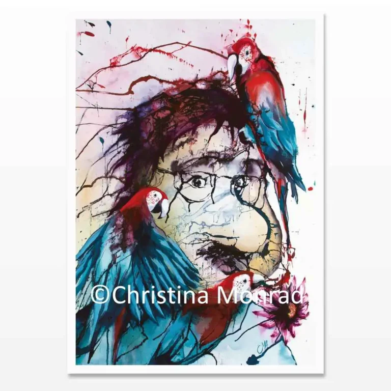 A5 kort med tuschballade motiv malet af Christina Monrad