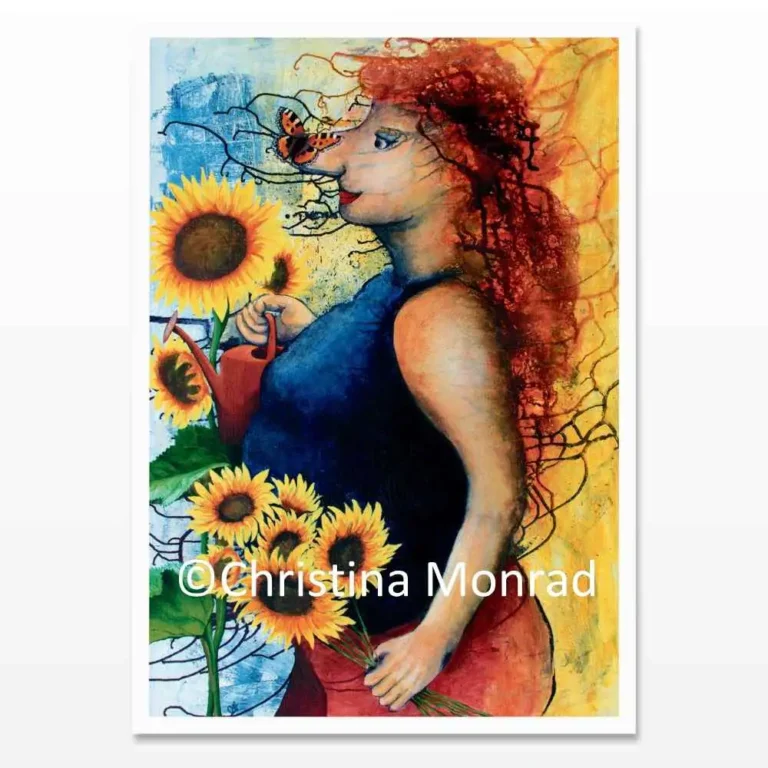 A5 kort med tuschballade motiv malet af Christina Monrad