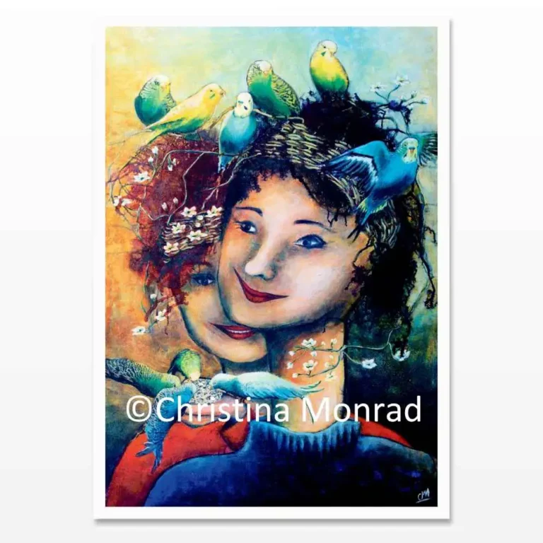 A5 kort med tuschballade motiv malet af Christina Monrad