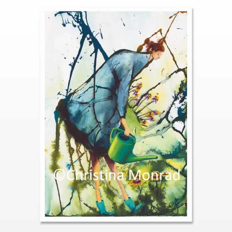 A5 kort med tuschballade motiv malet af Christina Monrad