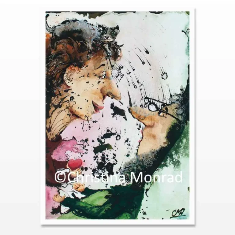 A5 kort med tuschballade motiv malet af Christina Monrad