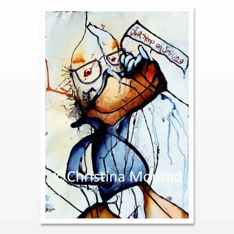 A5 kort med tuschballade motiv malet af Christina Monrad