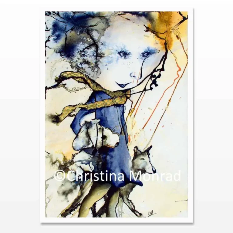 A5 kort med tuschballade motiv malet af Christina Monrad