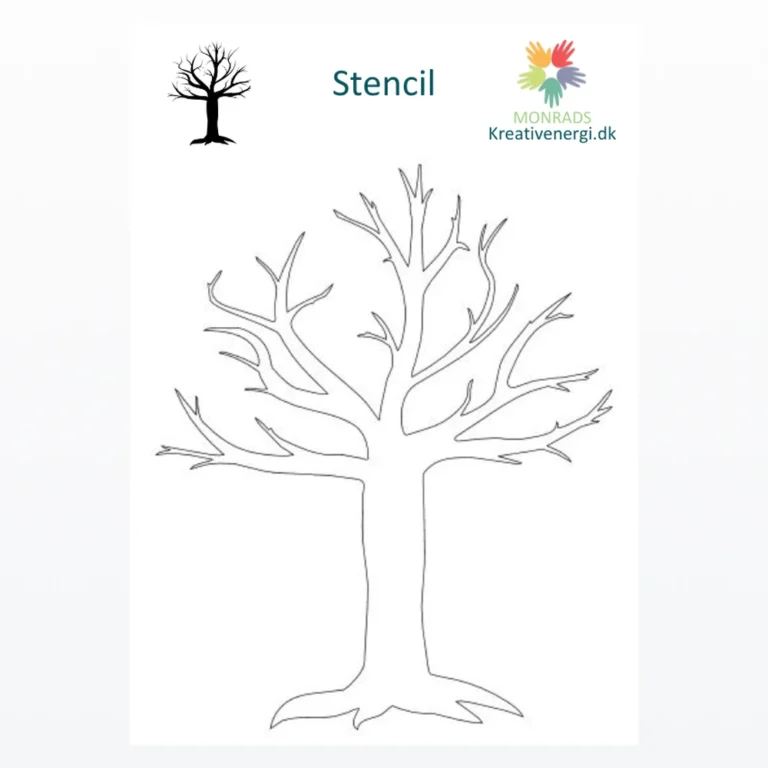 Skabelon med konturtegning af nøgent træ med grene fra Monrads Kreativenergi.dk.