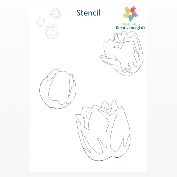 Skabelon med konturtegninger af blomsterknopper i forskellige størrelser fra Monrads Kreativenergi.dk.